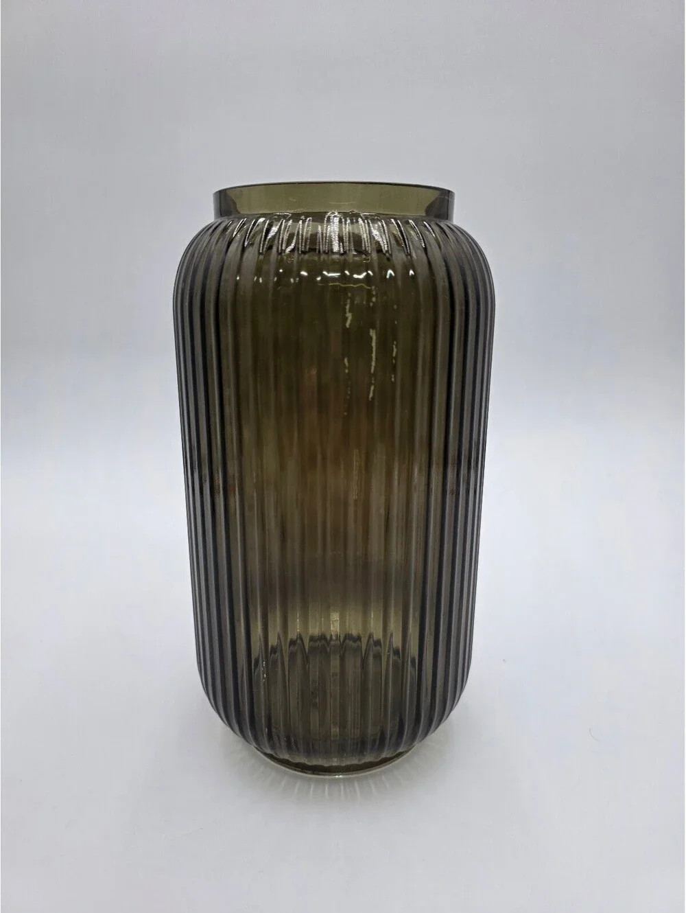 Ribbed Glass Vase in Smoky Gray